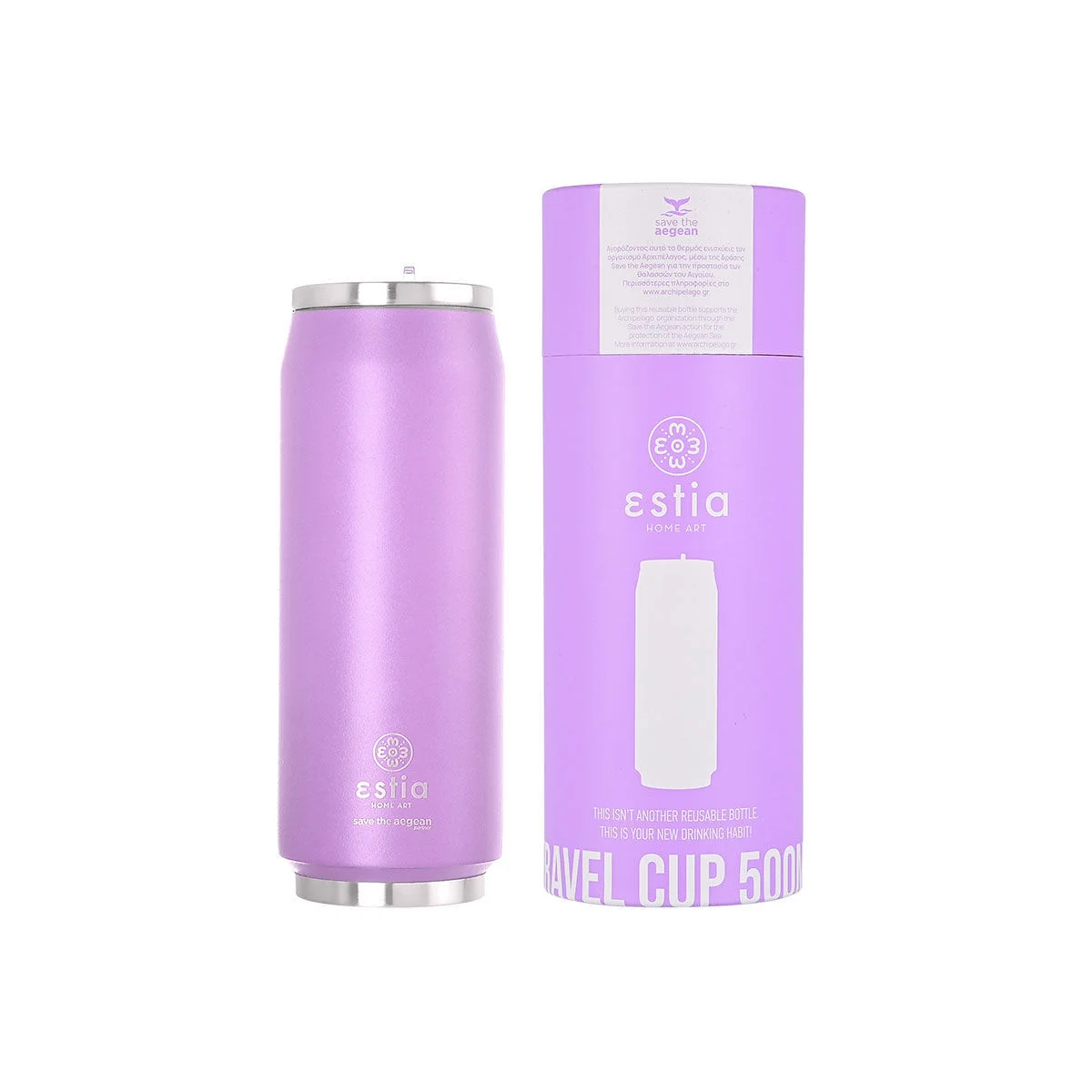 Φωτογραφία προϊόντος: ESTIA ΘΕΡΜΟΣ TRAVEL CUP SAVE THE AEGEAN 500ml LAVENDER PURPLE