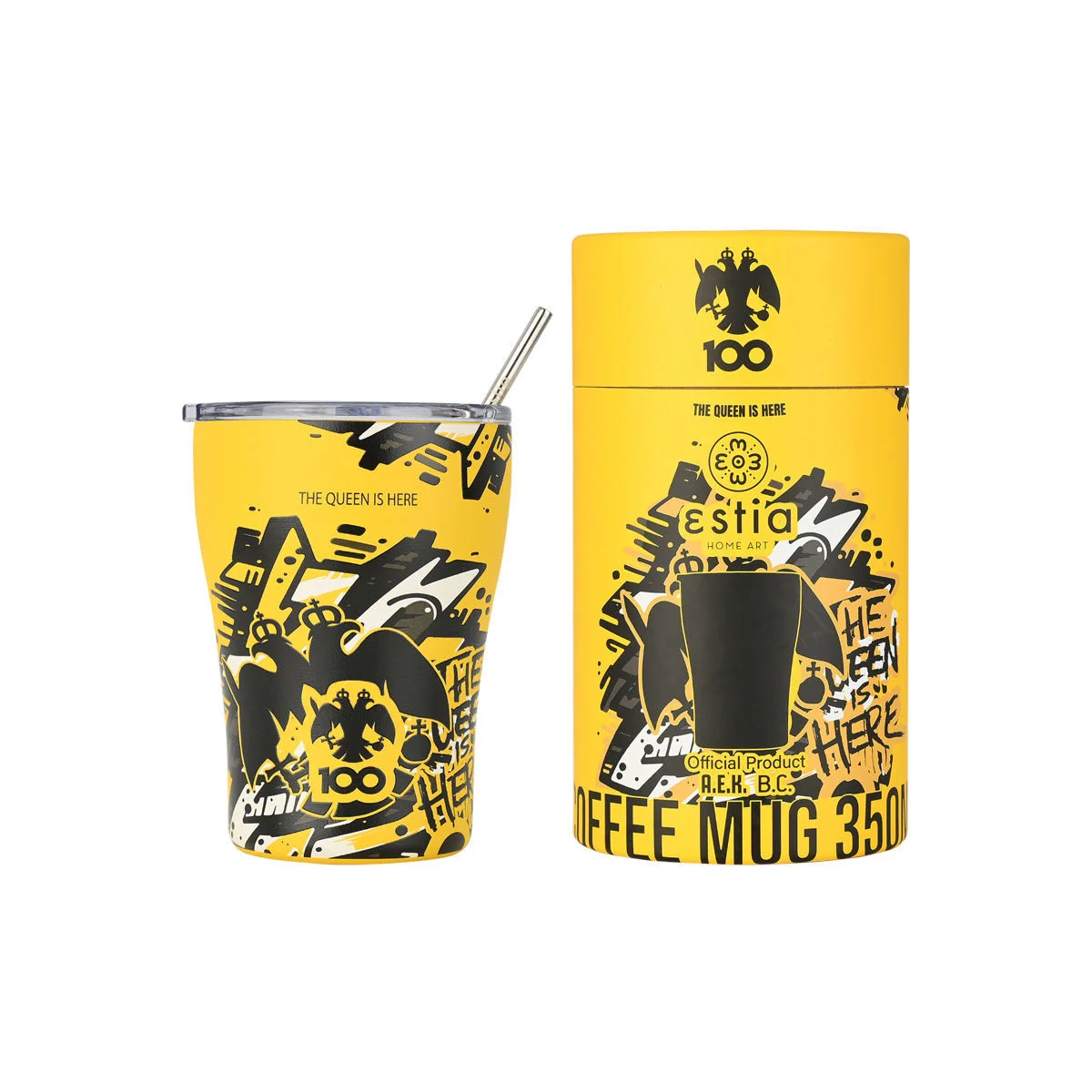 Φωτογραφία προϊόντος: ESTIA ΘΕΡΜΟΣ COFFEE MUG AEK BC EDITION THE QUEEN IS HERE 350ml