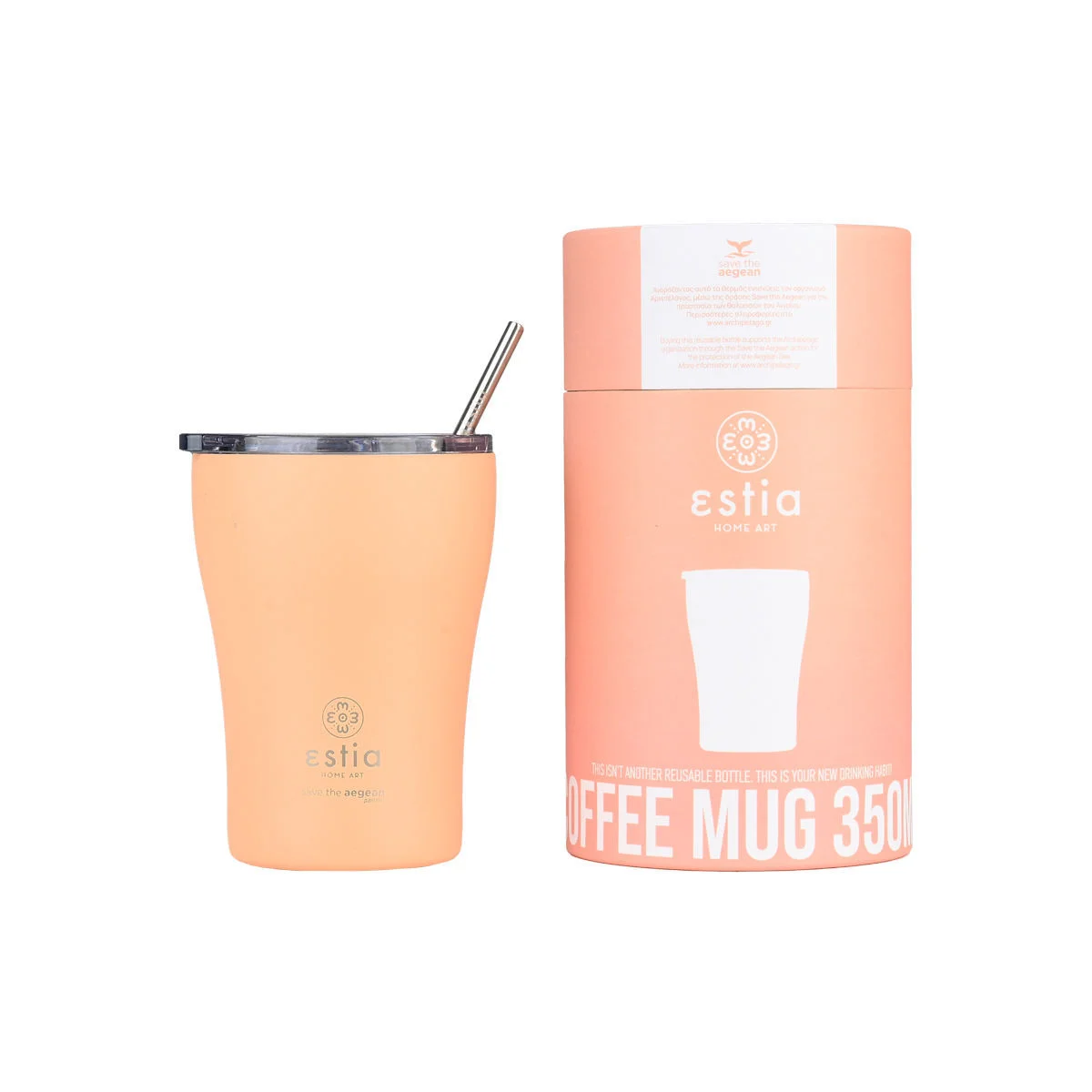 Φωτογραφία προϊόντος: ESTIA ΘΕΡΜΟΣ COFFEE MUG SAVE THE AEGEAN 350ml PEACH FUZZ