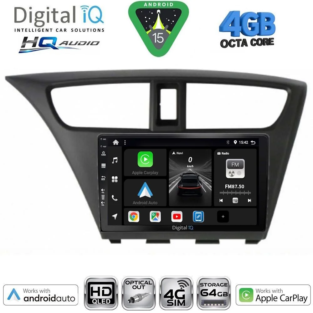 Φωτογραφία προϊόντος: DIGITAL IQ BXK 19190_CPAA (9inc) MULTIMEDIA TABLET for HONDA CIVIC mod. 2012-2016