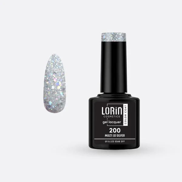 Φωτογραφία προϊόντος: Lorin Cosmetics Lorin Gel Lacquer Ημιμόνιμο Βερνίκι 8ml #200 (Multi 3D Silver)