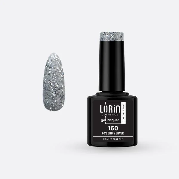 Φωτογραφία προϊόντος: Lorin Cosmetics Lorin Gel Lacquer Ημιμόνιμο Βερνίκι 8ml #160 (80′ s Shiny Silver)