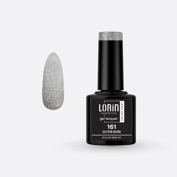 Φωτογραφία προϊόντος: Lorin Cosmetics Lorin Gel Lacquer Ημιμόνιμο Βερνίκι 8ml #161 (Glitter Silver)