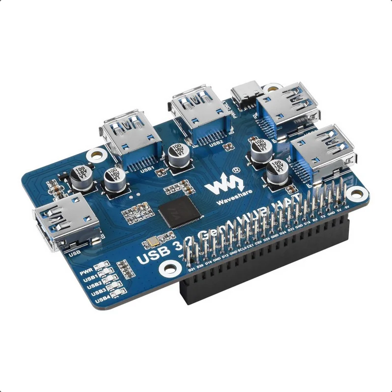 Φωτογραφία προϊόντος: WaveShare USB 3.2 Gen1 HUB HAT for Raspberry Pi, 4x USB 3.2 Gen1 Ports, Driver-Free