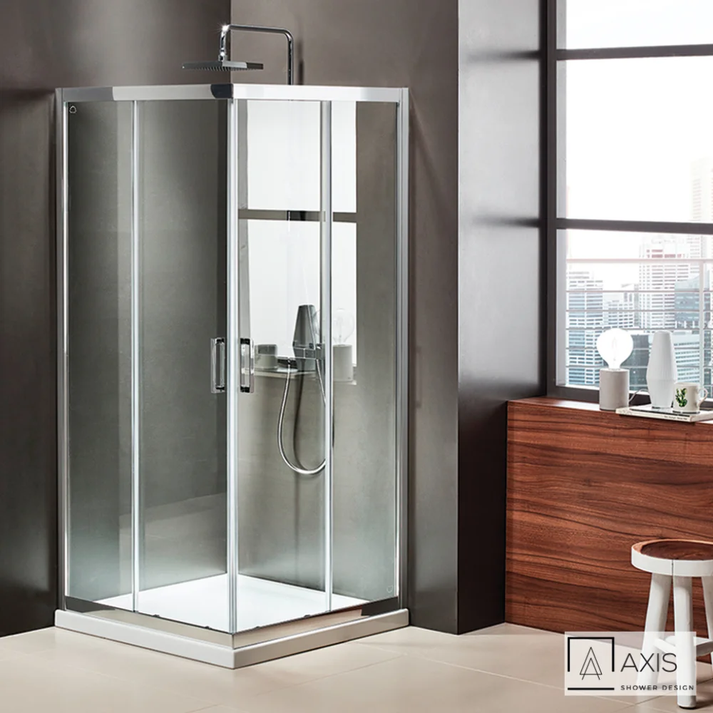 Φωτογραφία προϊόντος: DEVON Καμπίνα Ορθογώνια Με Δύο Συρόμενες Πόρτες Axis Corner Entry Chrome | Σε 8 Διαστάσεις 100x80x185cm