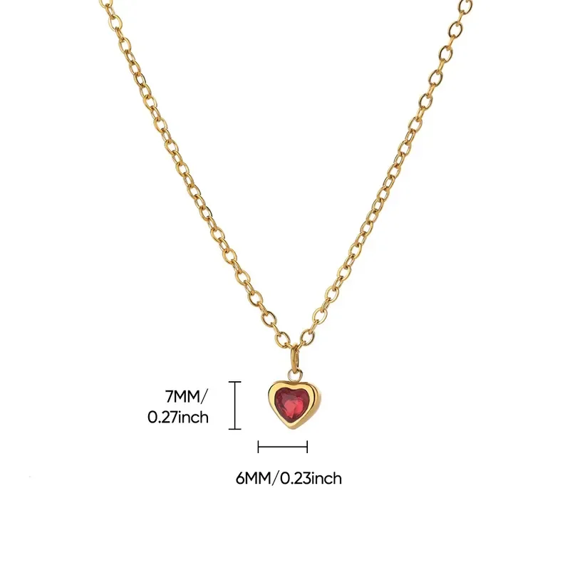 Φωτογραφία προϊόντος: Peach Jewelry Μενταγιόν Καρδιά Κλασσική Με Κόκκινο Ζιρκόν Και Lobster Trigger Clasp Ανοξείδωτο Ατσάλι 304