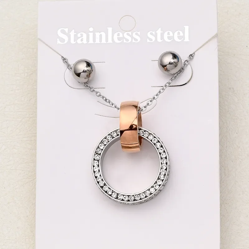Φωτογραφία προϊόντος: Peach Jewelry Σετ Διπλός Κύκλος Ροζ Χρυσός Και Με Ζιρκόν Ανοξείδωτο Ατσάλι 304