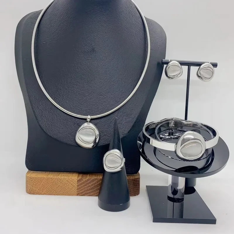 Φωτογραφία προϊόντος: Peach Jewelry Σετ Κυκλικό Με Λευκή Πέτρα Cat Eye Effect Ανοξείδωτο Ατσάλι 304
