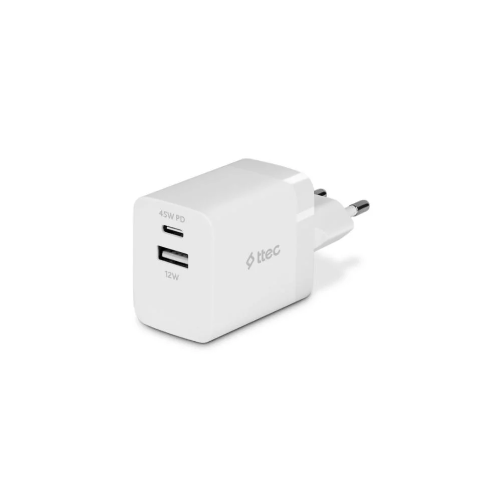 Φωτογραφία προϊόντος: ttec SmartCharger Duo 45W PD Travel Charger USB-C+USB-A White (2SCP02B) (TTEC2SCP02B)