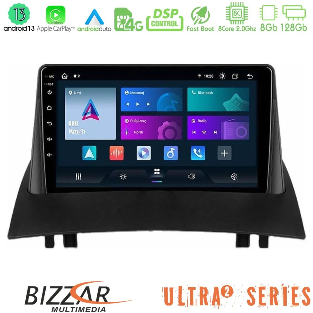Φωτογραφία προϊόντος: Bizzar Ultra Series Renault Megane 2 2002-2008 8Core Android13 8+128GB Navigation Multimedia Tablet 9