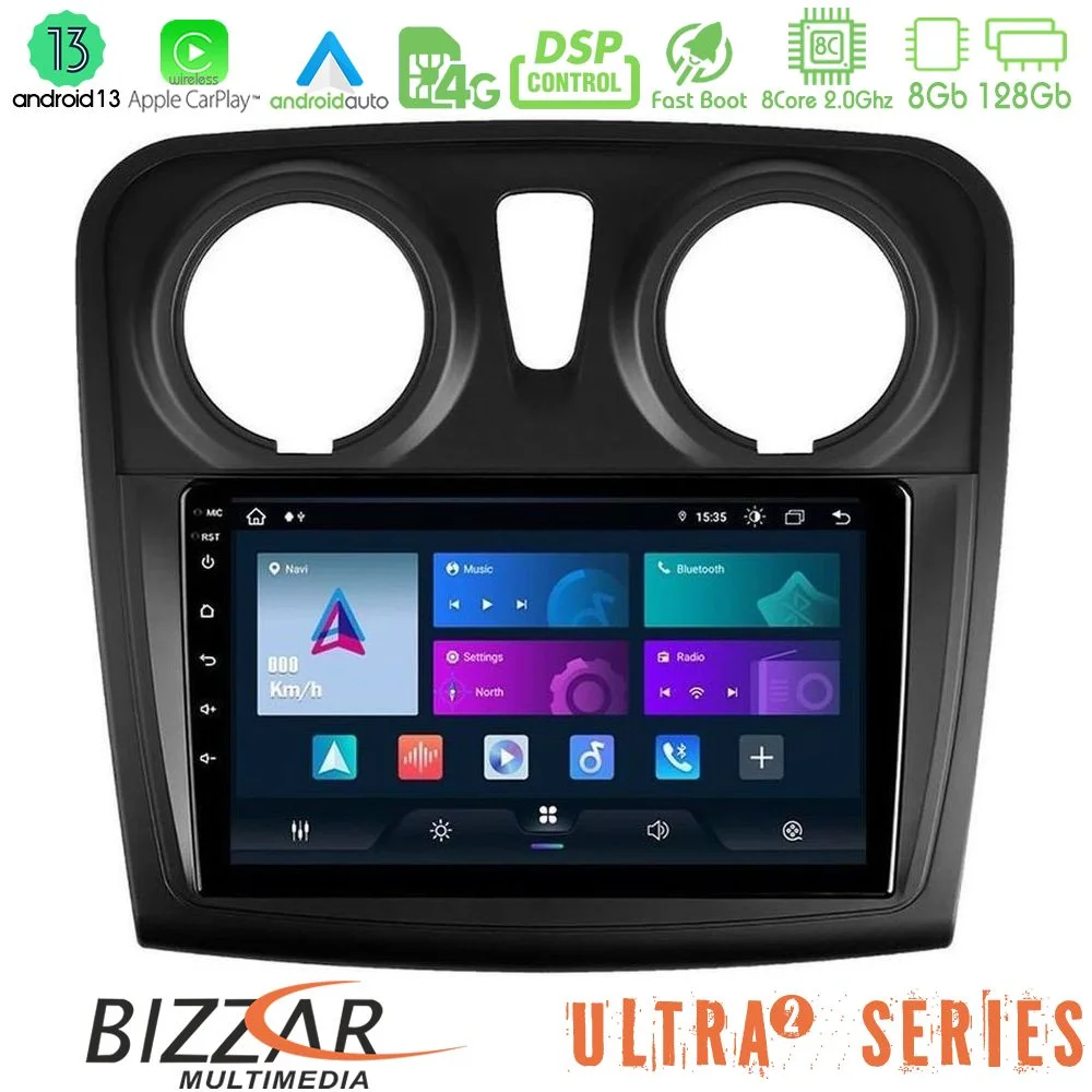 Φωτογραφία προϊόντος: Bizzar Ultra Series Dacia Sandero 2014-2020 8core Android13 8+128GB Navigation Multimedia Tablet 9