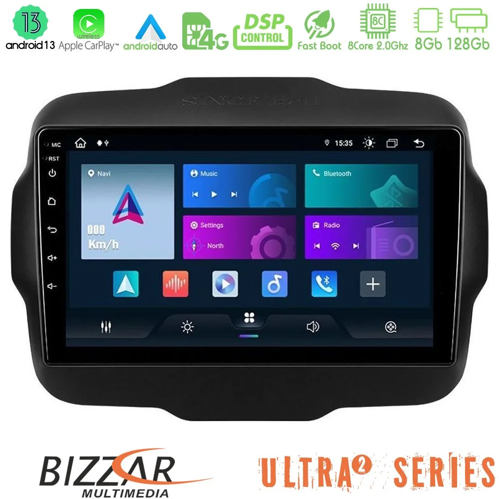 Φωτογραφία προϊόντος: Bizzar Ultra Series Jeep Renegade 2015-2019 8core Android13 8+128GB Navigation Multimedia Tablet 9