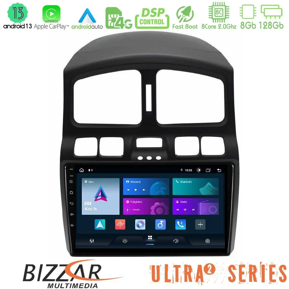 Φωτογραφία προϊόντος: Bizzar Ultra Series Hyundai Santa Fe 2000-2006 8core Android13 8+128GB Navigation Multimedia Tablet 9
