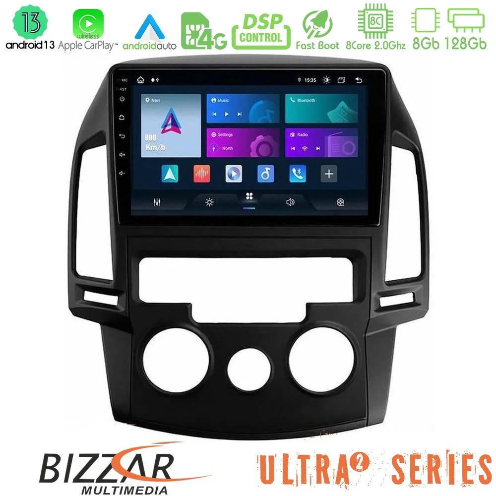 Φωτογραφία προϊόντος: Bizzar Ultra Series Hyundai i30 2007-2012 Manual A/C 8core Android13 8+128GB Navigation Multimedia Tablet 9