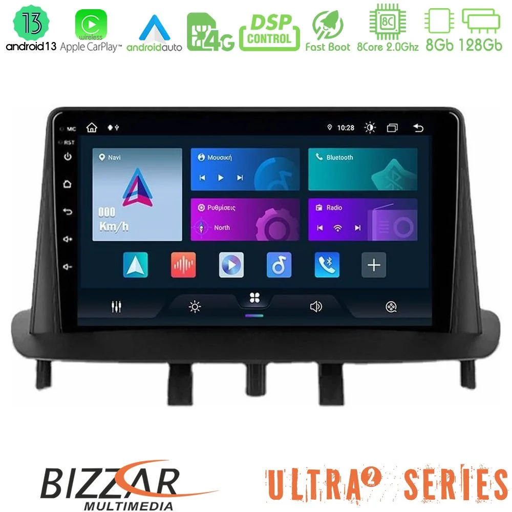 Φωτογραφία προϊόντος: Bizzar Ultra Series Renault Megane 3 2009-2015 8Core Android13 8+128GB Navigation Multimedia Tablet 9
