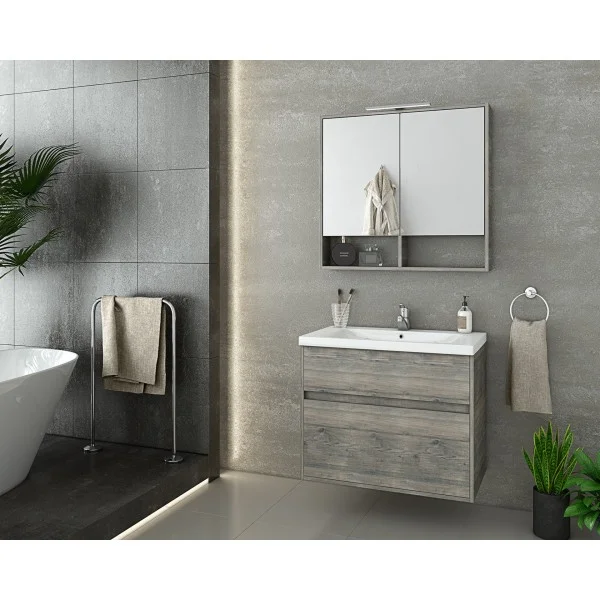 Φωτογραφία προϊόντος: Drop Instinct 80 Smoked Oak Σετ Μπάνιου με Νιπτήρα και Καθρέφτη
