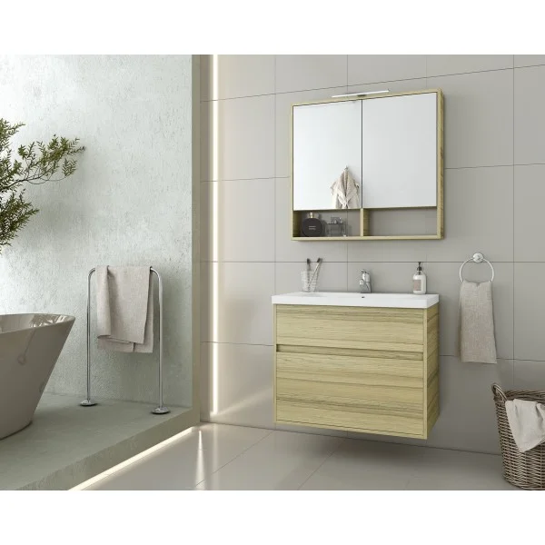 Φωτογραφία προϊόντος: Drop Instinct 80 Natural Oak Σετ Μπάνιου με Νιπτήρα και Καθρέφτη