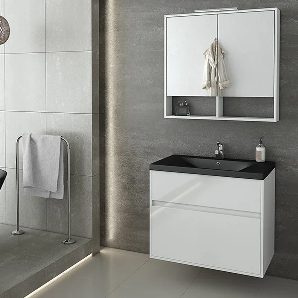 Φωτογραφία προϊόντος: Drop Instinct 80 White BL Σετ Μπάνιου με Νιπτήρα Μαυρο Ματ και Καθρέφτη
