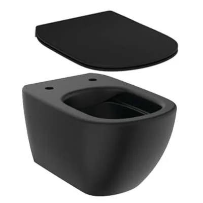 Φωτογραφία προϊόντος: Λεκάνη κρεμαστή με slim soft close καπάκι Ideal Standard Tesi Silk Rimless T4932V3+Τ5522V3 χρώμα μαύρο ματ