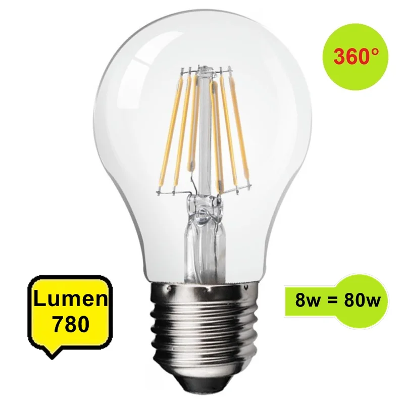 Φωτογραφία προϊόντος: RED POINT Λάμπα LED E27 Filament 8W 780 lum 360° Θερμό Φώς
