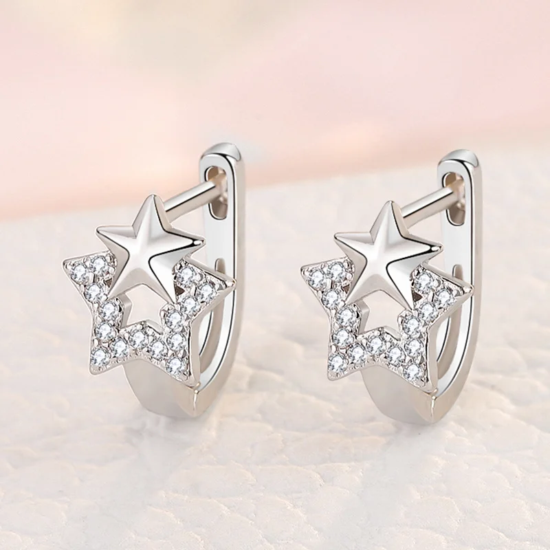 Φωτογραφία προϊόντος: Peach Jewelry Σκουλαρίκι Διπλό Αστεράκι Με Ζιρκόν Ασήμι 925 Symbol