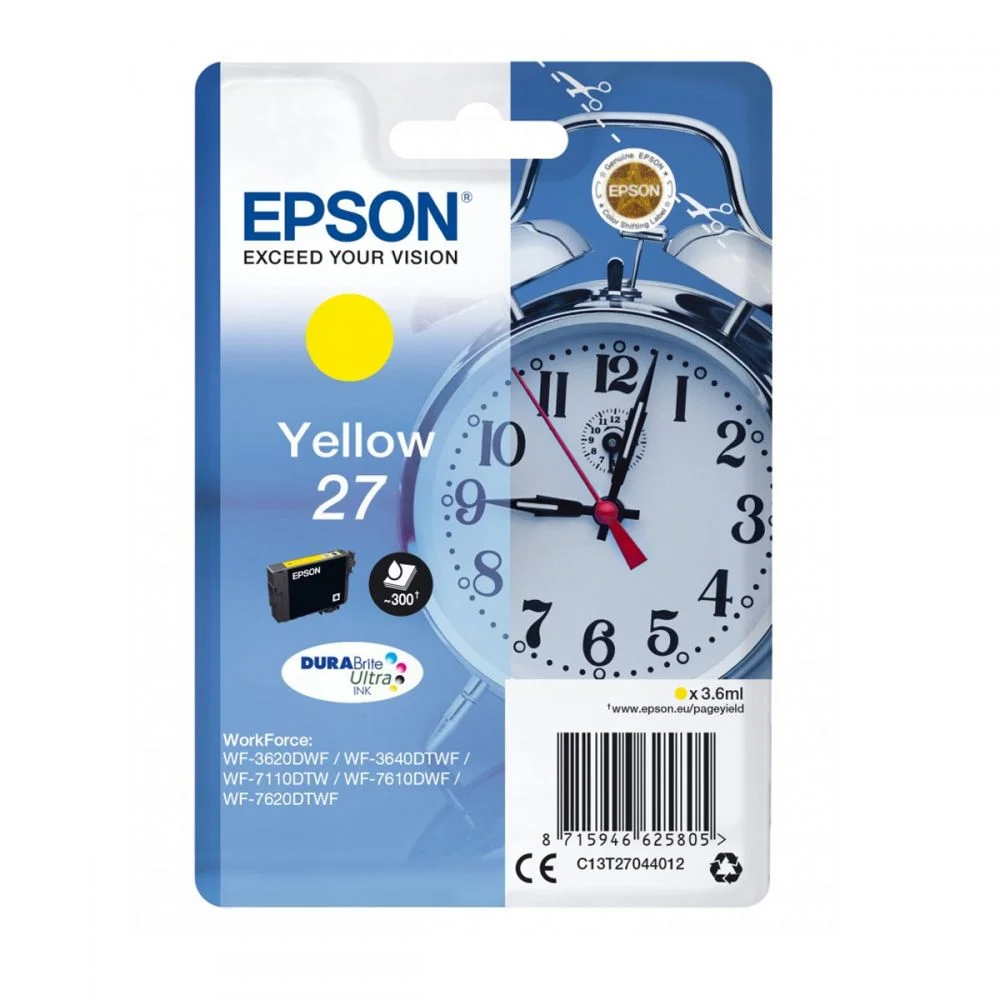Φωτογραφία προϊόντος: Ink Epson 27 C13T27044010 Yellow Crtr -300Pgs - 3.6ml - C13T27044012