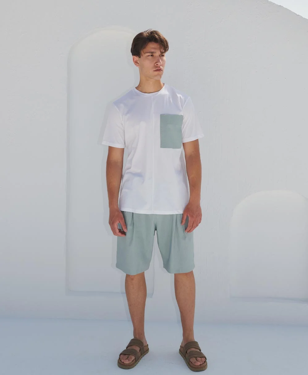 Φωτογραφία προϊόντος: P/COC P-1482 λευκή κοντομάνικη μπλούζα με λινό τσεπάκι