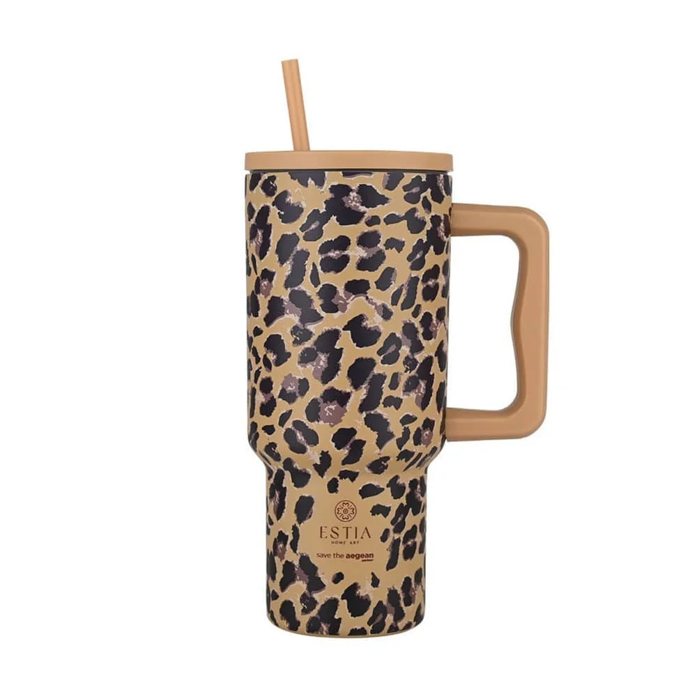 Φωτογραφία προϊόντος: ESTIA HOME ART 01-34849 ΘΕΡΜΟΣ STRAW TUMBLER XL SAVE THE AEGEAN 900ml SPOTTED PROWL