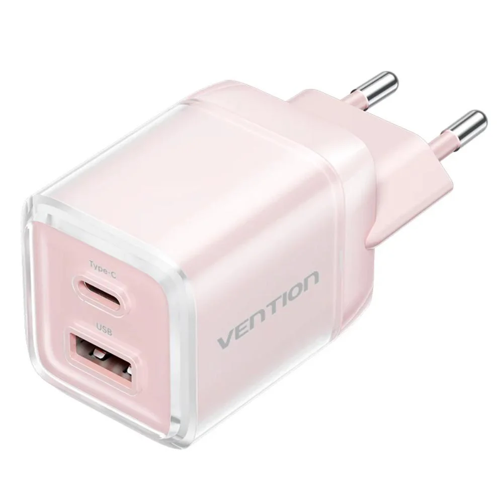Φωτογραφία προϊόντος: VENTION 2-Port USB (C + C) GaN Charger (45W/45W) with 5A USB-C to USB-C Cable (1M) EU-Plug Pink (TZ-FCFP0-EU) (VENTZ-FCFP0-EU)