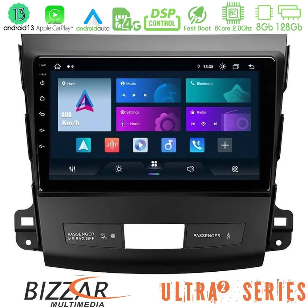 Φωτογραφία προϊόντος: Bizzar Ultra Series Mitsubishi Outlander/Citroen C-Crosser/Peugeot 4007 8core Android13 8+128GB Navigation Multimedia Tablet 9