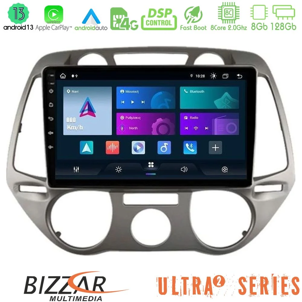 Φωτογραφία προϊόντος: Bizzar Ultra Series Hyundai i20 2009-2012 Manual A/C 8core Android13 8+128GB Navigation Multimedia Tablet 9