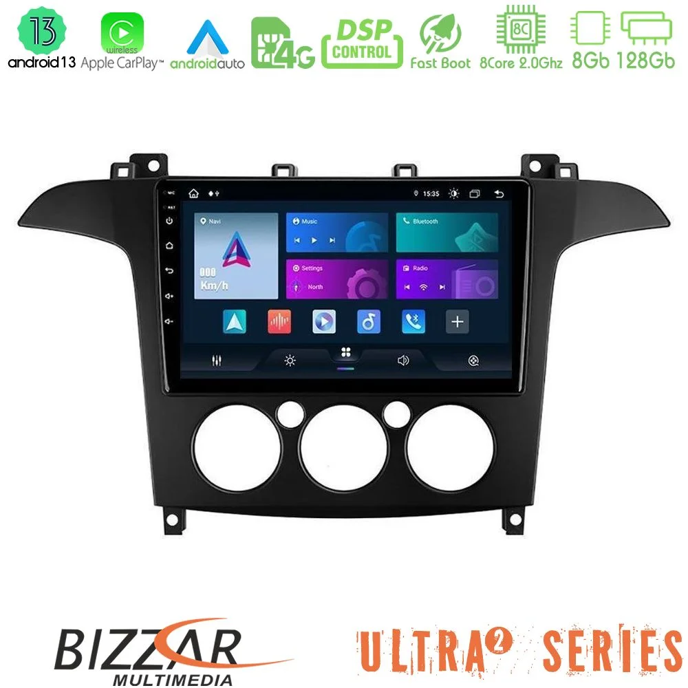 Φωτογραφία προϊόντος: Bizzar Ultra Series Ford S-Max 2006-2008 (manual A/C) 8core Android13 8+128GB Navigation Multimedia Tablet 9