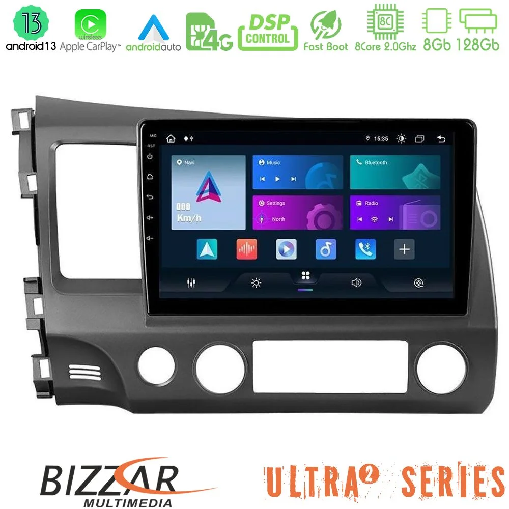 Φωτογραφία προϊόντος: Bizzar Ultra Series Honda Civic 2006-2011 8core Android13 8+128GB Navigation Multimedia Tablet 9