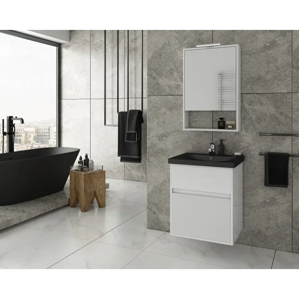 Φωτογραφία προϊόντος: Drop Instinct 55 White BL Σετ Μπάνιου με Νιπτήρα Μαυρο Ματ και Καθρέφτη