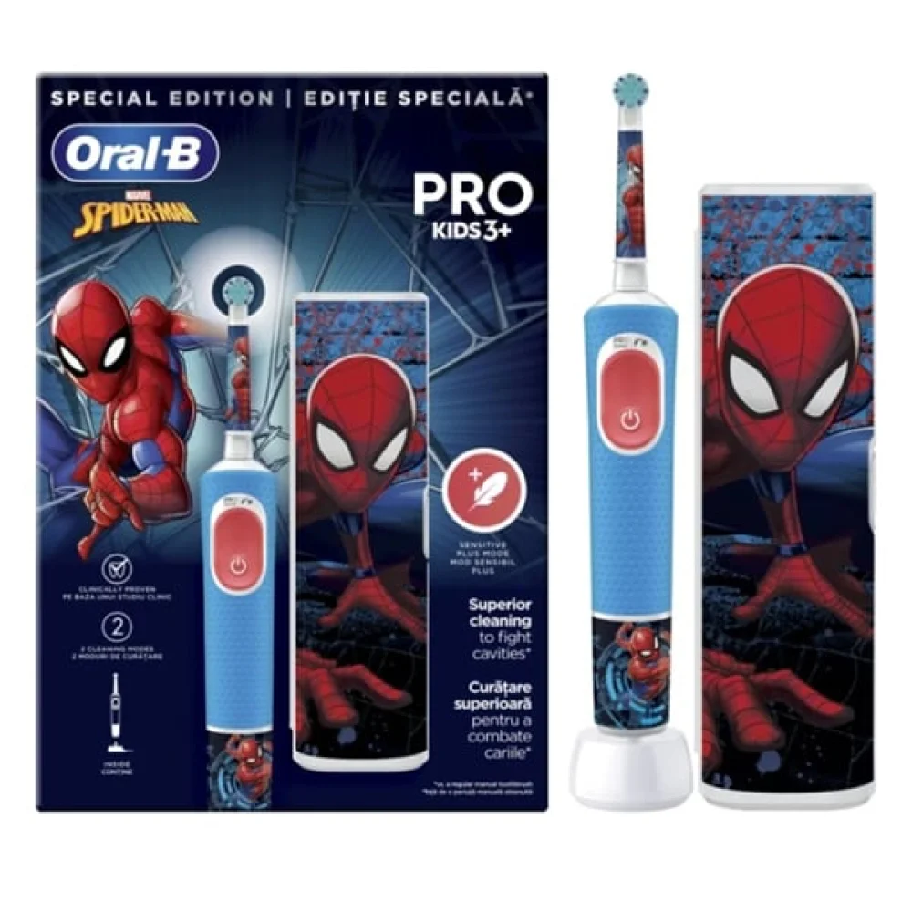 Φωτογραφία προϊόντος: ORAL B Eπαναφορτιζόμενη Oδοντόβουρτσα Pro Kids 3+ Spiderman & Δώρο Θήκη Ταξιδιού