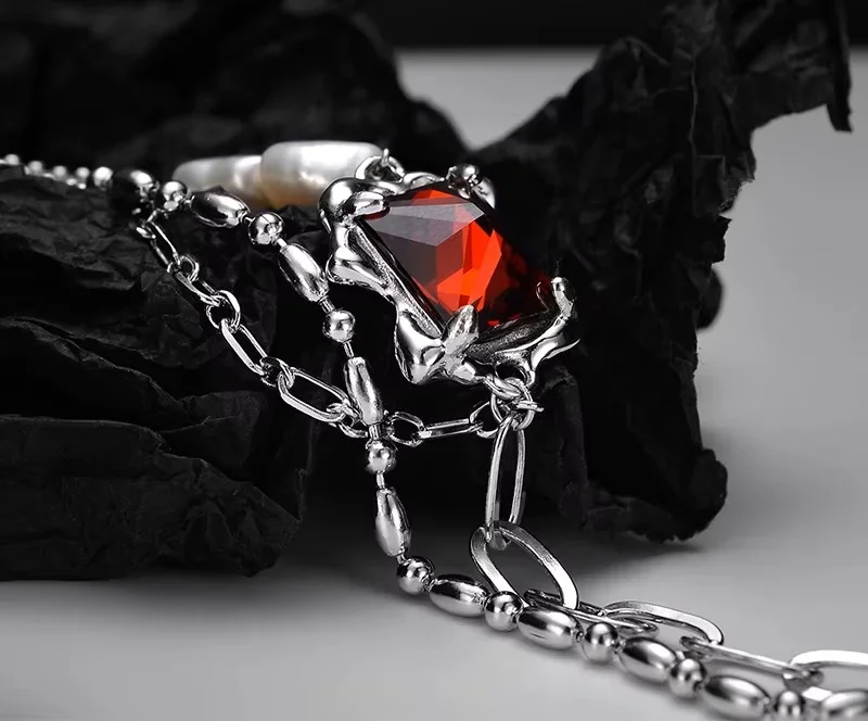 Φωτογραφία προϊόντος: Peach Jewelry Isabella Βραχιόλι Ασήμι 925 Ρόδιο Διπλό Με Κόκκινο Κρύσταλλο Και Φυσική Πέρλα