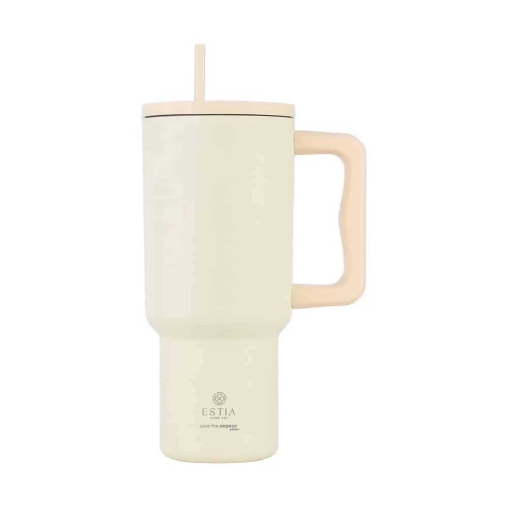 Φωτογραφία προϊόντος: ESTIA HOME ART 01-32128 ΘΕΡΜΟΣ STRAW TUMBLER XL SAVE THE AEGEAN 900ml LILY WHITE