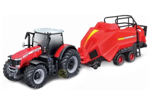 Φωτογραφία προϊόντος: BBURAGO 10cm Farm Tractor Massey Ferguson with baler Red