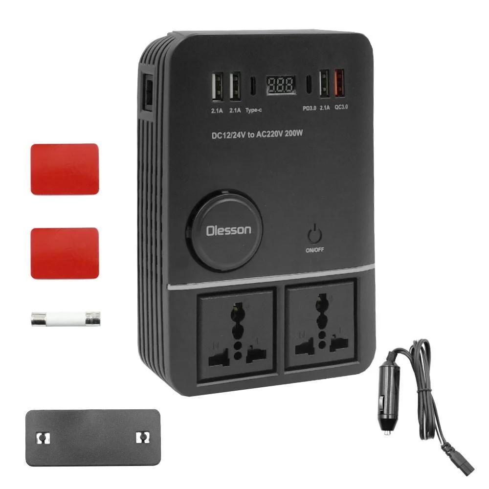 Φωτογραφία προϊόντος: OEM Inverter Αυτοκινήτου 200W για Μετατροπή 12V – 24V DC σε 220V AC με 4xUSB Olesson 1661 Μαύρο