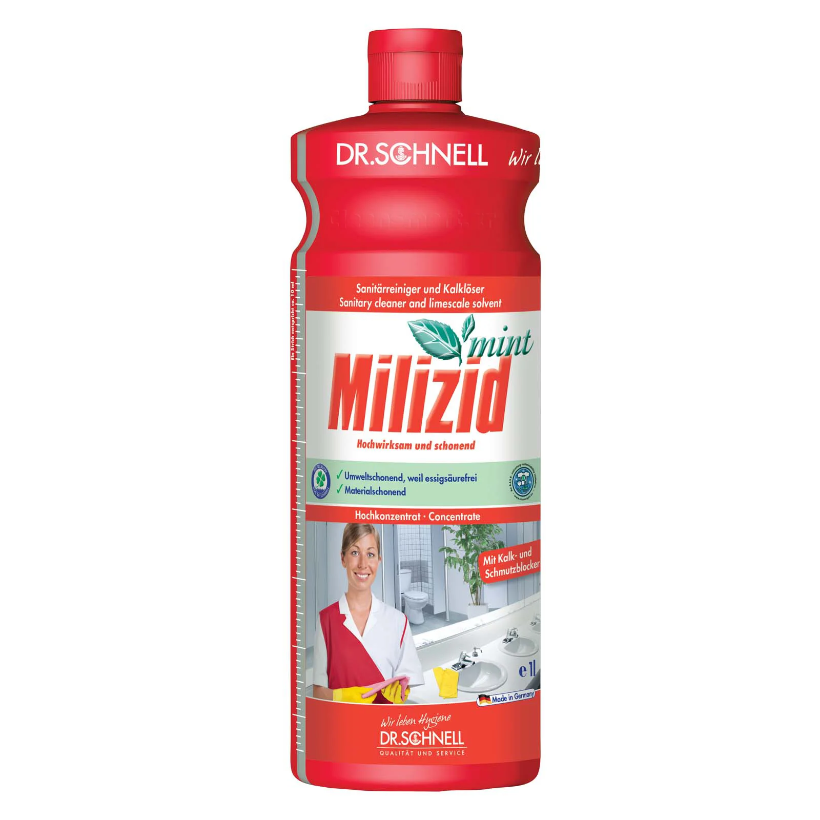 Φωτογραφία προϊόντος: Dr. Schnell Milizid Mint Καθαριστικό - Αφαλατικό Υγρό με άρωμα Μέντας 1L