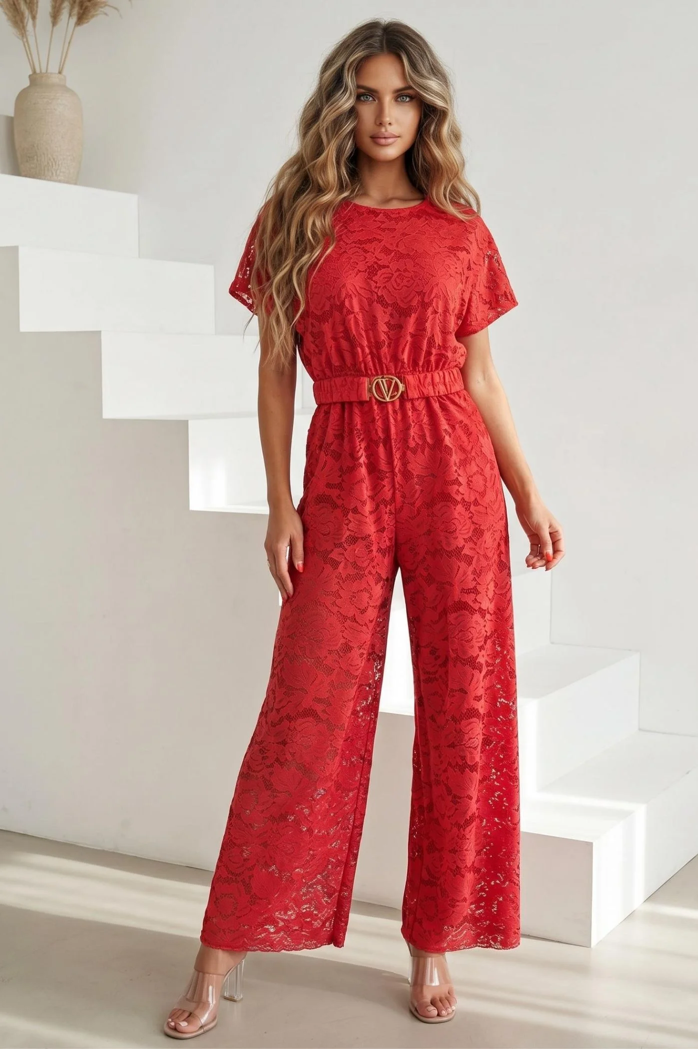 Φωτογραφία προϊόντος: Antithesis Clothing ΟΛΟΣΩΜΗ ΦΟΡΜΑ ΜΕ ΔΑΝΤΕΛΑ ΚΑΙ ΖΩΝΗ ΣΤΗ ΜΕΣΗ - ΚΟΚΚΙΝΟ