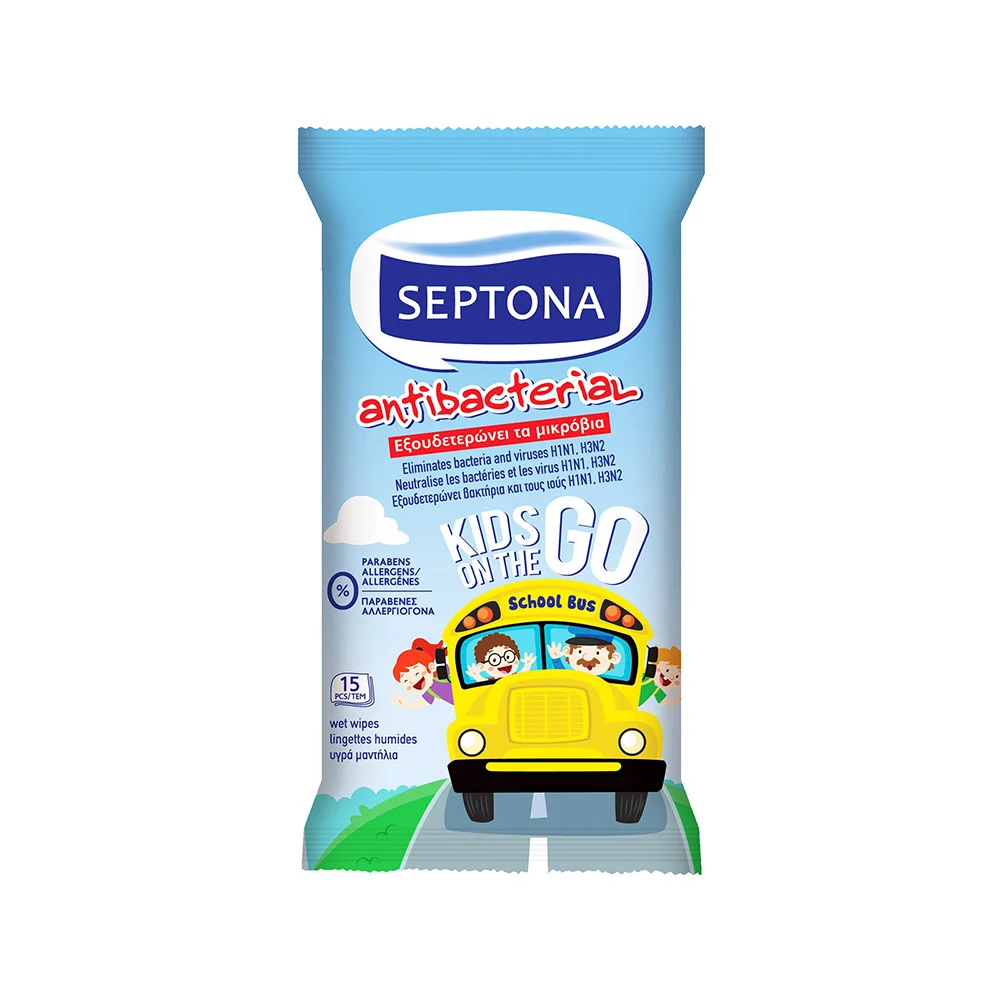 Φωτογραφία προϊόντος: SEPTONA Antibacterial Kids On The Go 15τμχ.