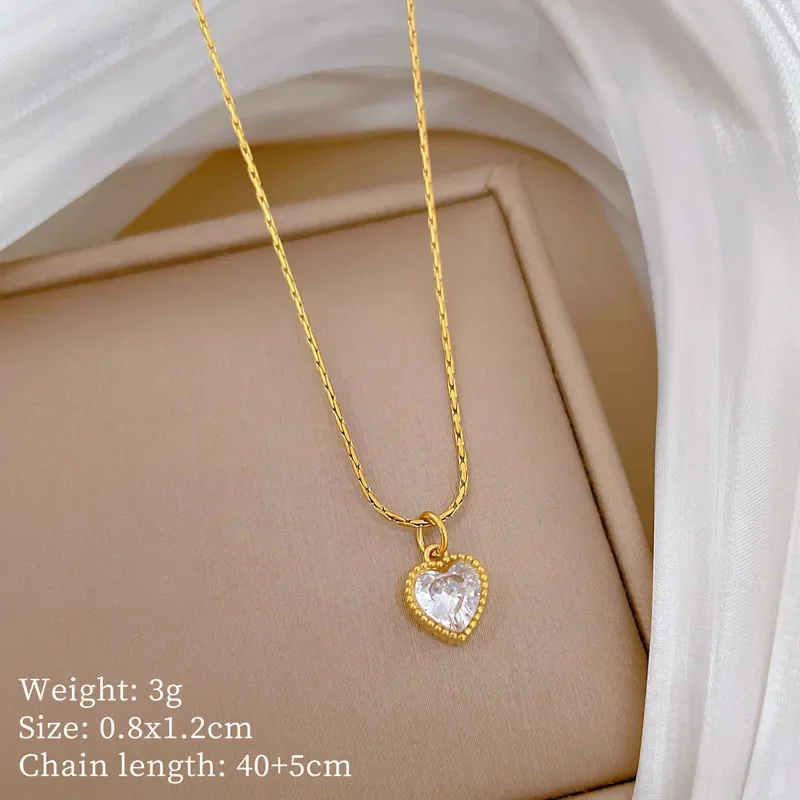 Φωτογραφία προϊόντος: Peach Jewelry Κολιέ Ανοξείδωτο Ατσάλι 304 Επιχρυσωμένο Καρδιά Με Λευκό Ζιργκόν