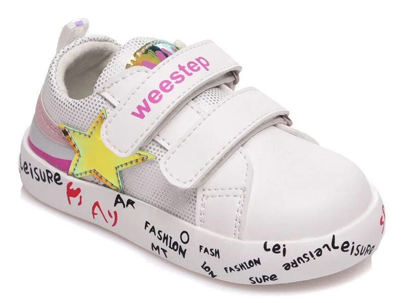 Φωτογραφία προϊόντος: Weestep Sneakers για κορίτσι σε άσπρο χρώμα με διπλό velcro και σχέδια