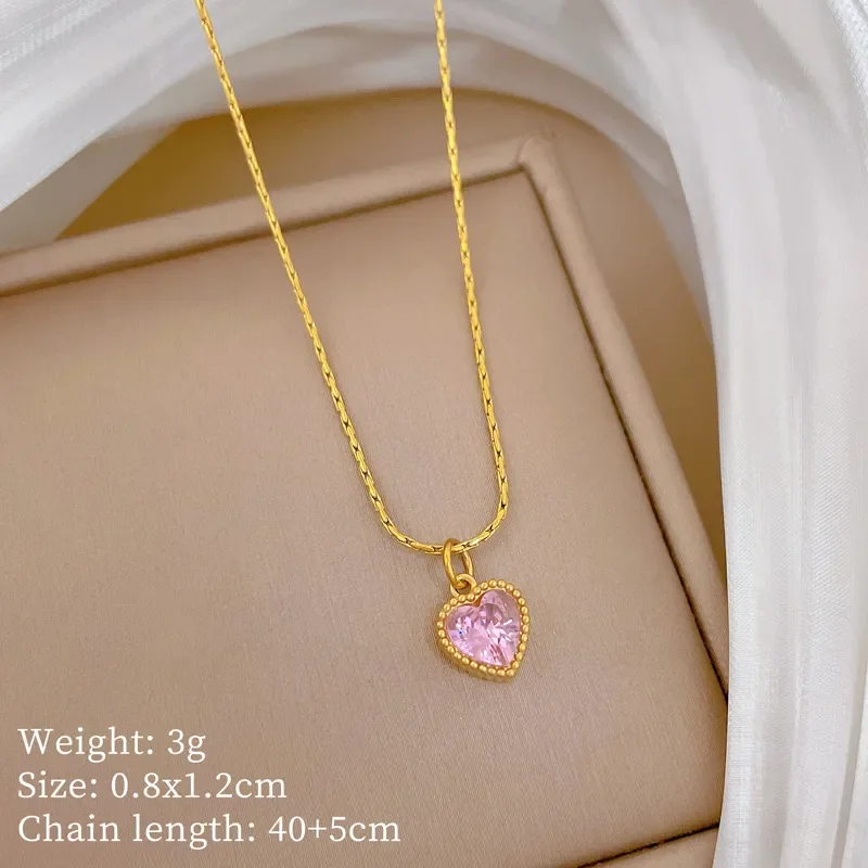 Φωτογραφία προϊόντος: Peach Jewelry Κολιέ Ανοξείδωτο Ατσάλι 304 Επιχρυσωμένο Καρδιά Με Ροζ Ζιργκόν