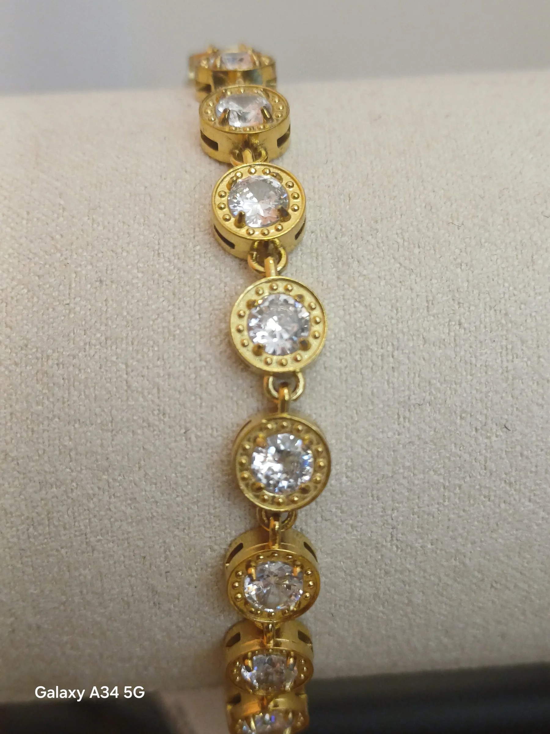 Φωτογραφία προϊόντος: Peach Jewelry Βραχιόλι Σειρά Με Στρογγυλά Λευκά Κρύσταλλα Ανοξείδωτο Ατσάλι 316 Επιχρυσωμένο