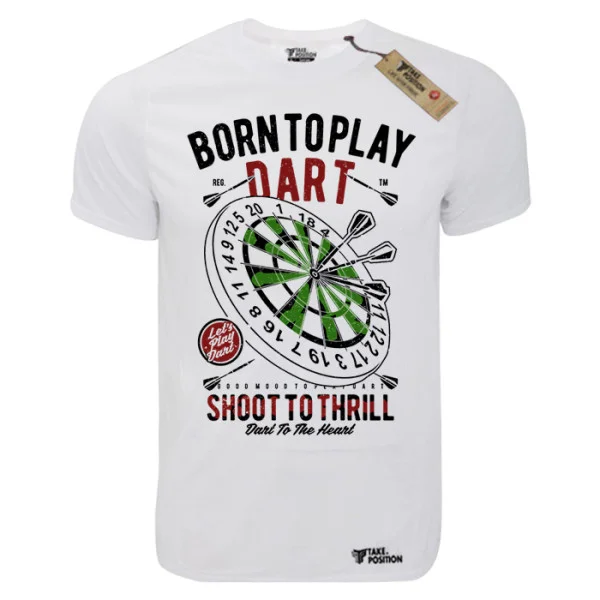 Φωτογραφία προϊόντος: T-shirt unisex Takeposition T-cool λευκό Born to play Dart, 900-2006