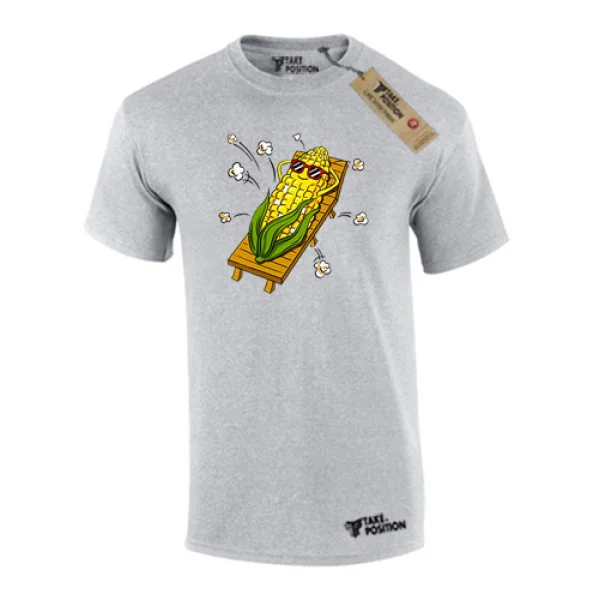 Φωτογραφία προϊόντος: T-shirt ανδρικά με αστεία σχέδια βαμβακερά Takeposition Corn Summer, σε ΛΕΥΚΟ/ SMALL, 320-1535-prosf
