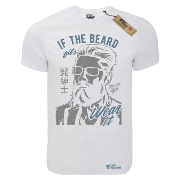 Φωτογραφία προϊόντος: T-shirt unisex Takeposition T-cool λευκό If the Beard fits Wear it, 900-2507