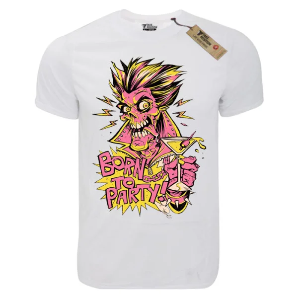 Φωτογραφία προϊόντος: T-shirt unisex Takeposition T-cool λευκό Born to party, 900-1525